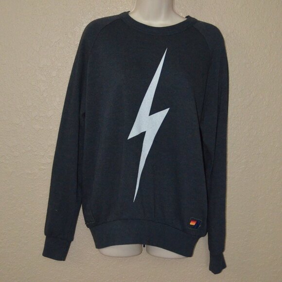 $175 Sz S Aviator Nation Charcoal Gray Lightening Bolt Sweatshirt - Picture 1 of 7